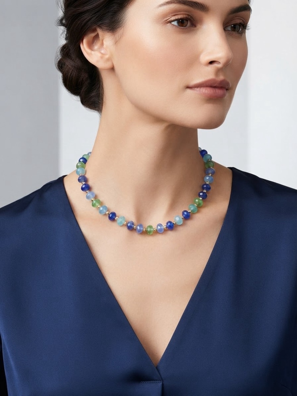 Multicolor Beaded Gemstone Necklace - Blue & Green